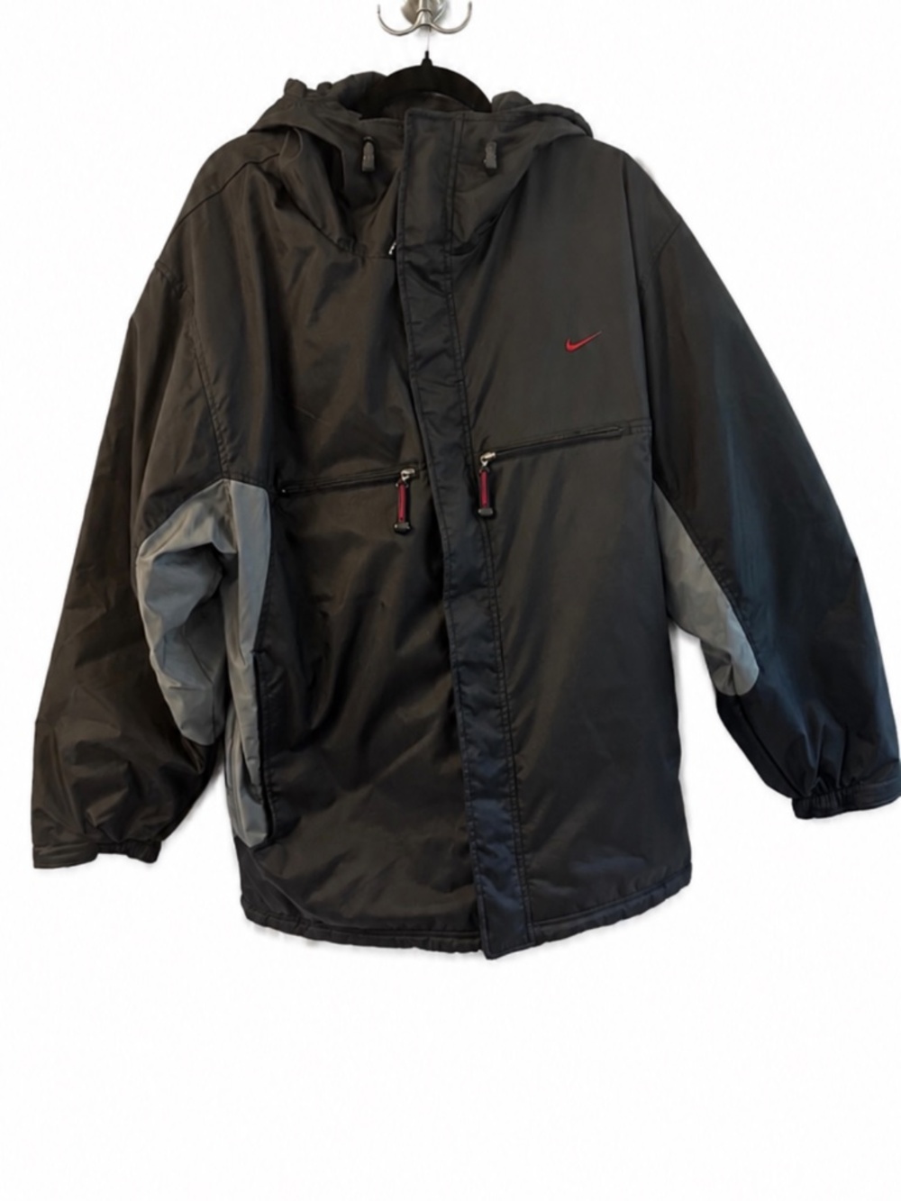 Nike 600 Men’s Black Gray Hooded Winter Jacket Coat Size Large Fleece Lined